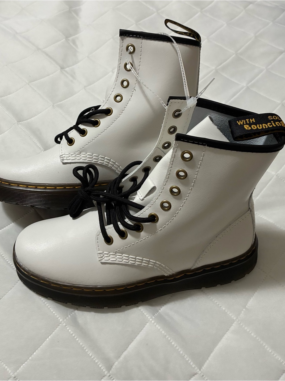 Dr. Martens White Lace-Up Combat Boots with Black Trim